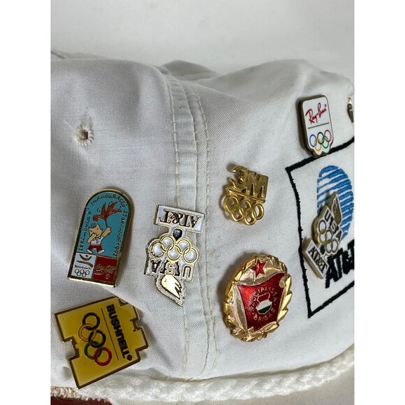 VTG 1992 USA Olympics AT&T Embroidered Strapback Hat Cap with Pins White OS F231 - Picture 7 of 8